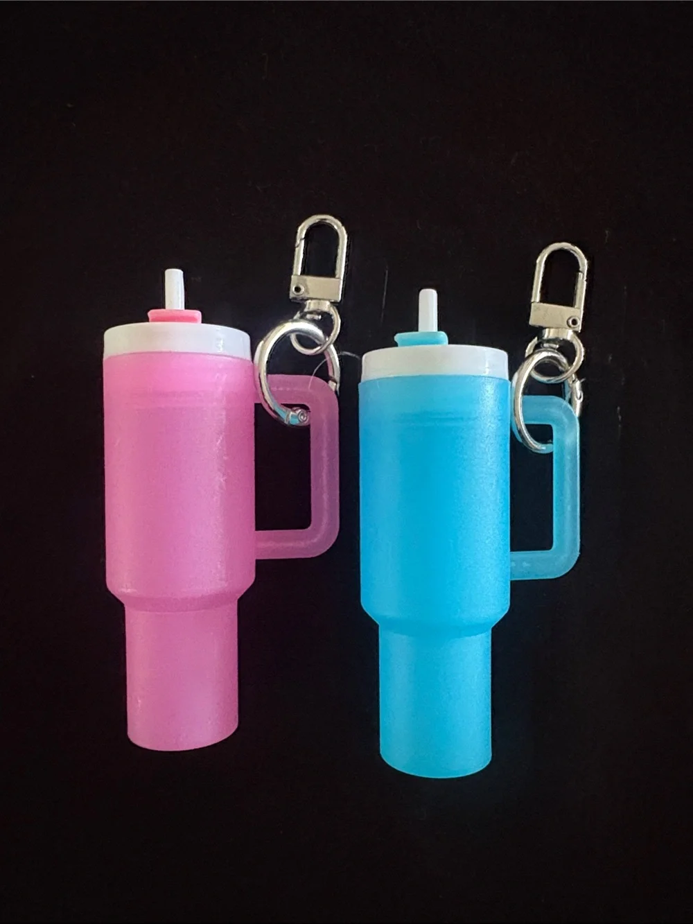 Pink and Blue Glow In The Dark Mini Tumbler Keychain Bag Charm Set